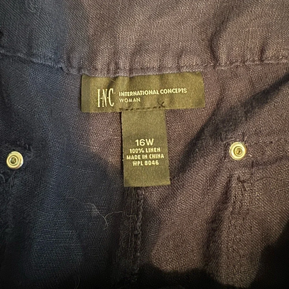 INC Wide Leg 100% Linen Pants Size 16W Beachy‎ Bohemian Lagom Minimalist Blue